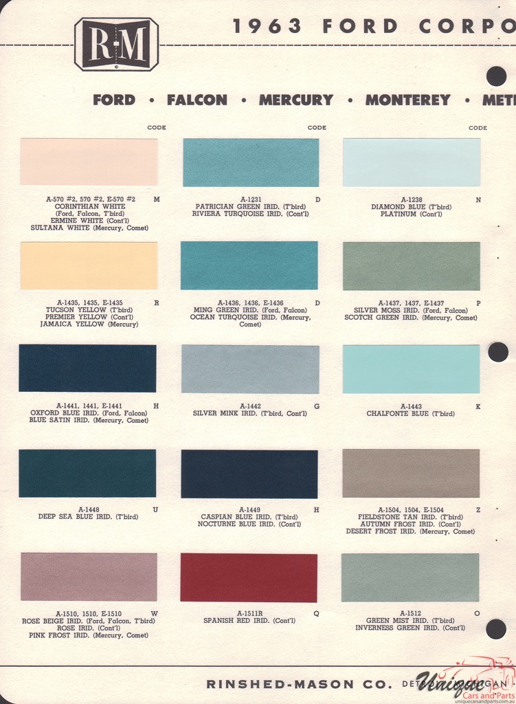 1963 Ford Paint Charts Rinshed-Mason